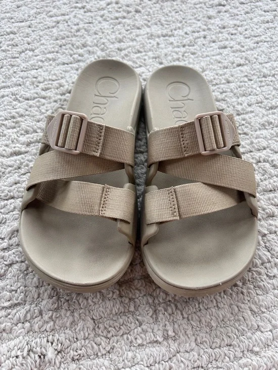 Chaco Taupe Two-Strap Slide Sandals - Picture 2 of 9